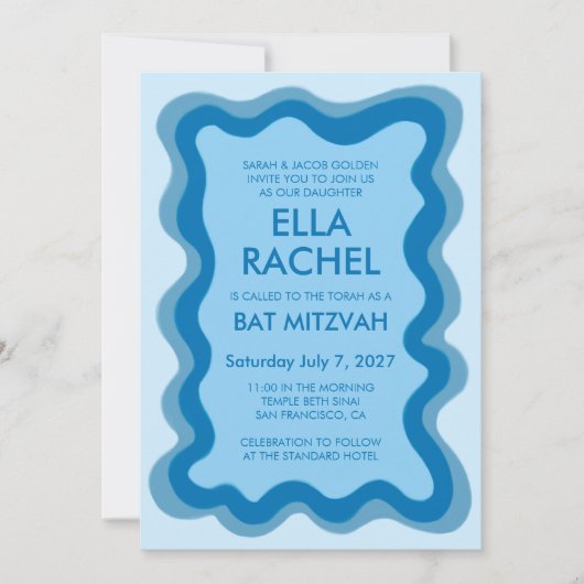 Wavy Lijst Modern Chic Custom Bar Bat Mitzvah Kaart (Voorkant)
