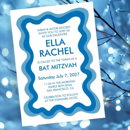 Wavy Lijst Modern Chic Custom Bar Bat Mitzvah Kaart