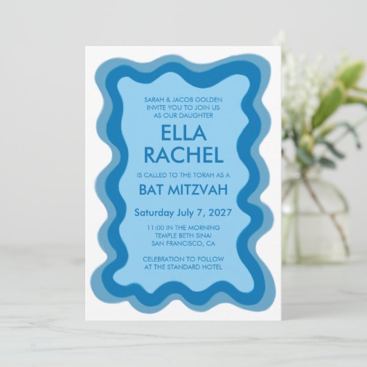 Wavy Lijst Modern Chic Custom Bar Bat Mitzvah Kaart (Staand voorkant)