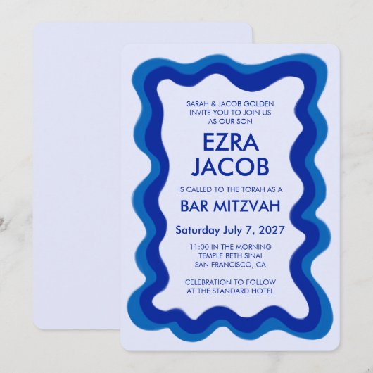 Wavy Lijst Modern Chic Custom Bar Bat Mitzvah Kaart (Voorkant / Achterkant)
