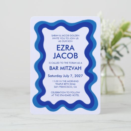 Wavy Lijst Modern Chic Custom Bar Bat Mitzvah Kaart (Staand voorkant)
