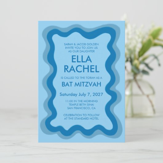 Wavy Lijst Modern Chic Custom Bar Bat Mitzvah Kaart (Staand voorkant)