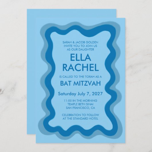 Wavy Lijst Modern Chic Custom Bar Bat Mitzvah Kaart (Voorkant / Achterkant)
