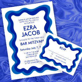 Wavy Lijst Modern Chic Custom Bar Bat Mitzvah RSVP Kaartje