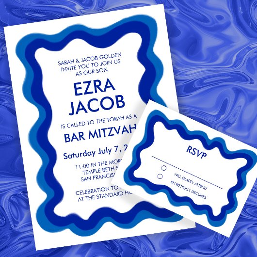 Wavy Lijst Modern Chic Custom Bar Bat Mitzvah RSVP Kaartje