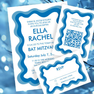 Wavy Lijst Modern Chic Custom Bar Bat Mitzvah RSVP Kaartje