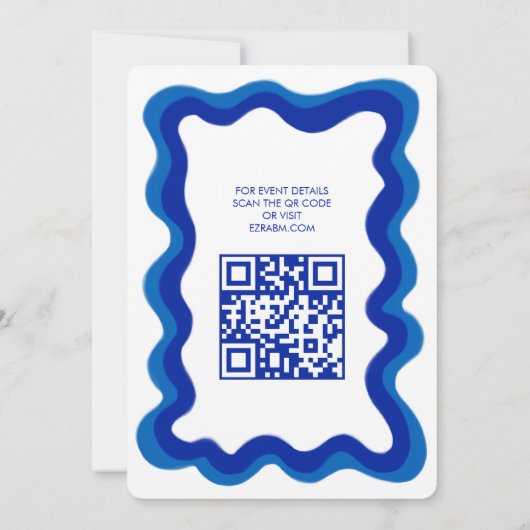 Wavy Lijst Modern Custom QR CODE Bar Bat Mitzvah Kaart (Achterkant)