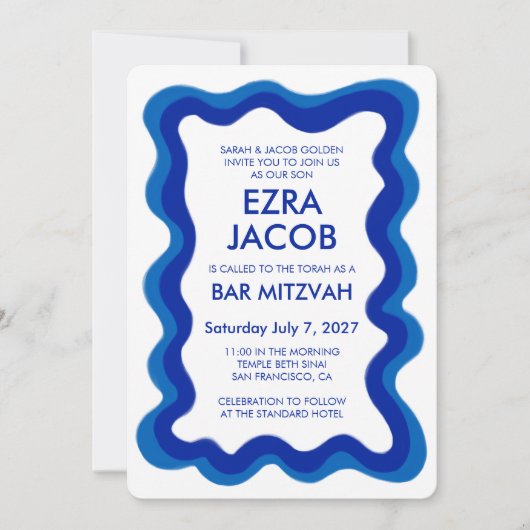 Wavy Lijst Modern Custom QR CODE Bar Bat Mitzvah Kaart (Voorkant)