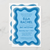 Wavy Lijst Modern Custom QR CODE Bar Bat Mitzvah Kaart (Voorkant / Achterkant)