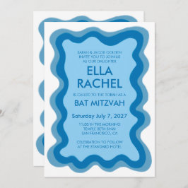 Wavy Lijst Modern Custom QR CODE Bar Bat Mitzvah Kaart