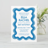 Wavy Lijst Modern Custom QR CODE Bar Bat Mitzvah Kaart (Staand voorkant)