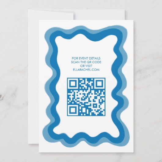 Wavy Lijst Modern Custom QR CODE Bar Bat Mitzvah Kaart (Achterkant)