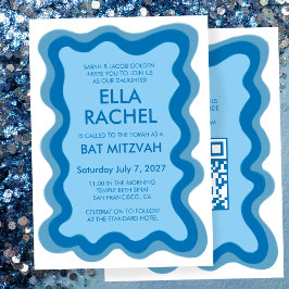 Wavy Lijst Modern Custom QR CODE Bar Bat Mitzvah Kaart