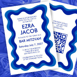 Wavy Lijst Modern Custom QR CODE Bar Bat Mitzvah Kaart