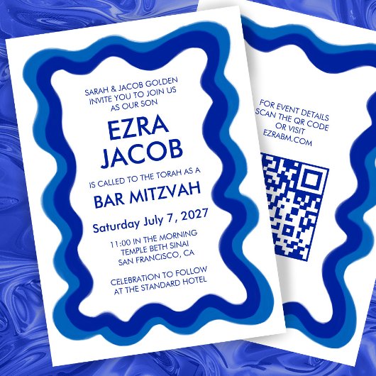 Wavy Lijst Modern Custom QR CODE Bar Bat Mitzvah Kaart