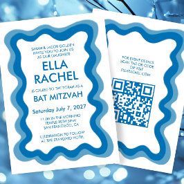 Wavy Lijst Modern Custom QR CODE Bar Bat Mitzvah Kaart