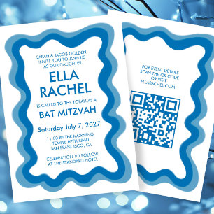Wavy Lijst Modern Custom QR CODE Bar Bat Mitzvah Kaart