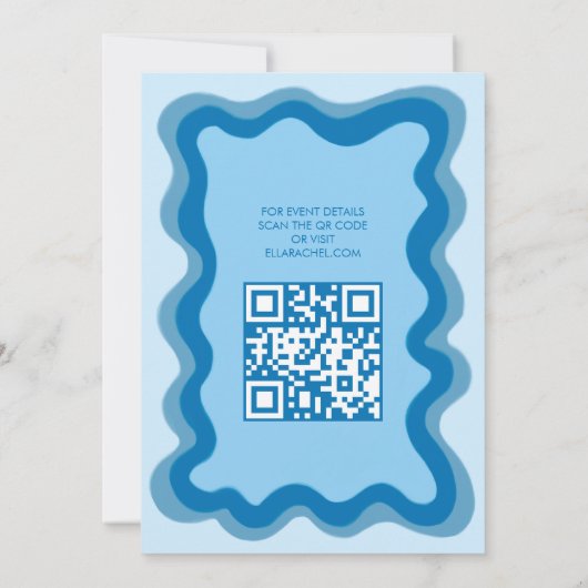 Wavy Lijst Modern Custom QR CODE Bar Bat Mitzvah Kaart (Achterkant)