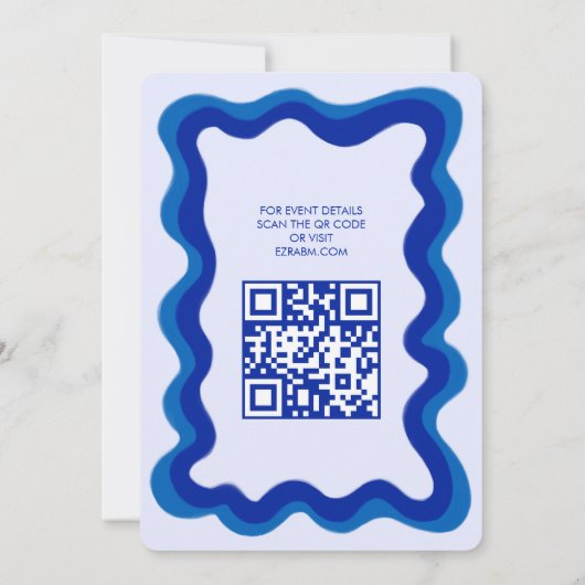 Wavy Lijst Modern Custom QR CODE Bar Bat Mitzvah Kaart (Achterkant)