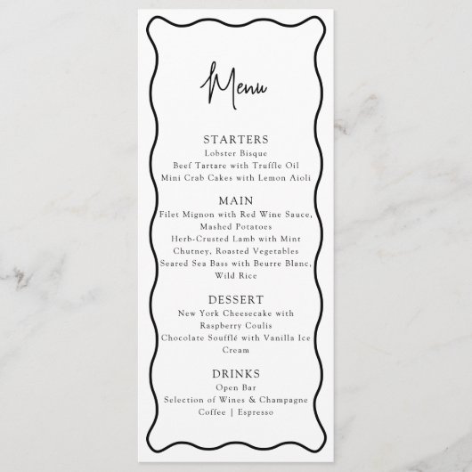 Wavy lijst, Wavy border, modern huwelijksmenu Menu (Voorkant)