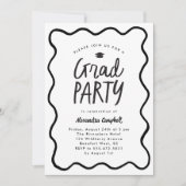 Wavy Lijst Zwart Wit Hand getrokken Graduation Par Kaart (Voorkant)
