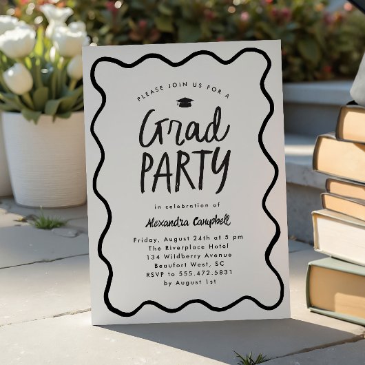 Wavy Lijst Zwart Wit Hand getrokken Graduation Par Kaart