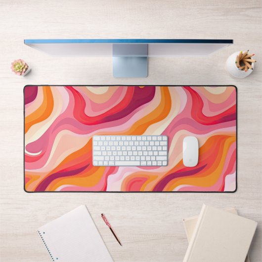 Wavy Lines Abstract Pattern Pink Retro Bureaumat (Kantoor 1)
