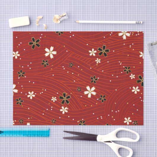 Wavy lines, adorned with black & white flowers tissuepapier (Craft)