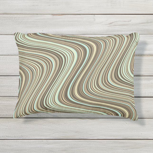 Wavy Lines in Light Brown/Beige/Turquoise Blue Buitenkussen (Achterkant)
