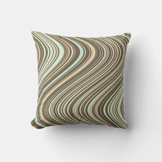 Wavy Lines in Light Brown/Beige/Turquoise Blue Kussen (Voorkant)