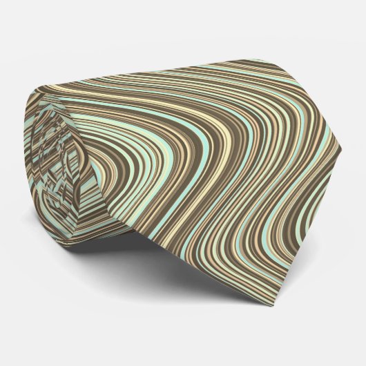 Wavy Lines in Light Brown/Beige/Turquoise Blue Stropdas (Opgerold)