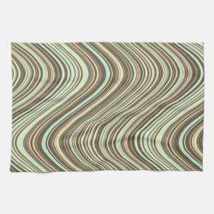 Wavy Lines in Light Brown/Beige/Turquoise Blue Theedoek
