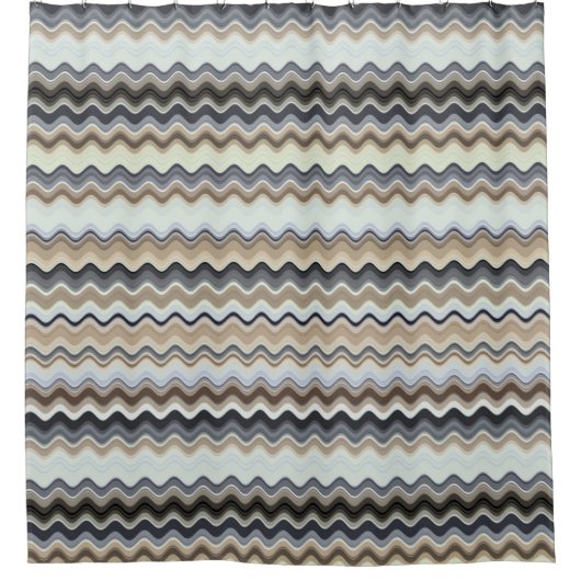 Wavy Lines - Light Brown/Sand/Beige/Turquoise/Blue Douchegordijn (Voorkant)