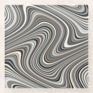 Wavy Lines - Light Brown/Sand/Beige/Turquoise/Blue Glazen Onderzetter