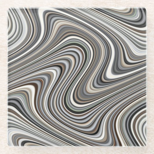 Wavy Lines - Light Brown/Sand/Beige/Turquoise/Blue Glazen Onderzetter (Voorkant)