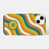 Wavy Lines Retro Stripe Pattern Blauwgroen Oker In iPhone Hoesje (Achterkant horizontaal)