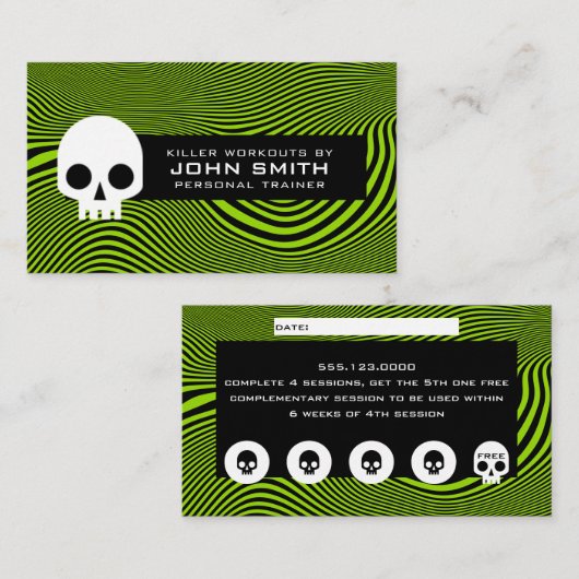 Wavy Lines & Skull Modern Loyalty Visitekaartje (Voorkant / Achterkant)