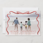 Wavy lint rood en wit kerstfoto feestdagenkaart (Voorkant)