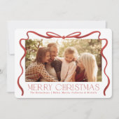 Wavy lint rood en wit kerstfoto feestdagenkaart (Voorkant)