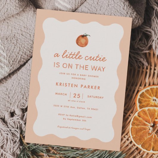 Wavy Little Cutie Tangerine Baby shower Invitation Kaart