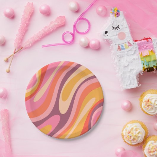 Wavy Loops Groovy Retro Abstract Patroon Papieren Bordje (Feest)