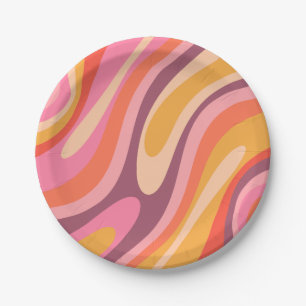 Wavy Loops Groovy Retro Abstract Patroon Papieren Bordje