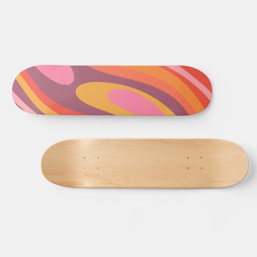 Wavy Loops Groovy Retro Abstract Patroon Persoonlijk Skateboard (Horizontaal)