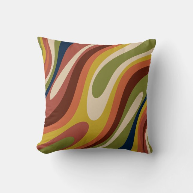 Wavy Loops Retro Abstract Patroon  70s Vibe Kussen (Voorkant)