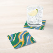 Wavy Loops Retro Abstract Patroon Blauw Groen Kartonnen Onderzetters (Insitu)