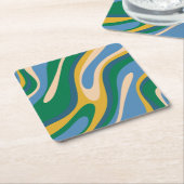 Wavy Loops Retro Abstract Patroon Blauw Groen Kartonnen Onderzetters (Schuin)