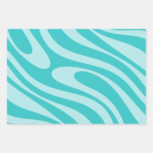 Wavy Loops Retro Abstract Patroon in Aqua Blauwgro Inpakpapier Vel (Voorkant 2)