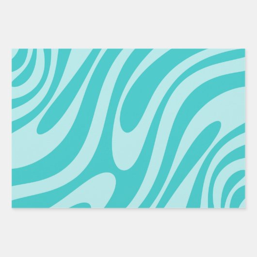 Wavy Loops Retro Abstract Patroon in Aqua Blauwgro Inpakpapier Vel (Voorkant)