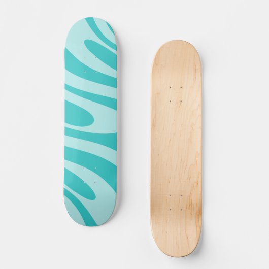 Wavy Loops Retro Abstract Patroon in Aqua Blauwgro Persoonlijk Skateboard (Voorkant)