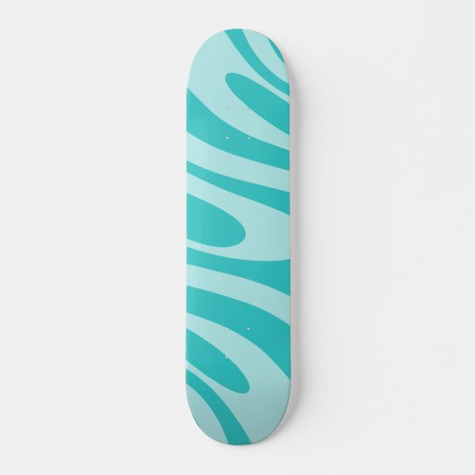 Wavy Loops Retro Abstract Patroon in Aqua Blauwgro Persoonlijk Skateboard (Voorkant)